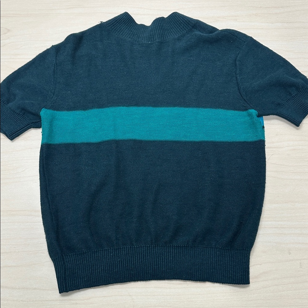 Free People dark green short sleeve sweater, green and blue stripe, size Small - Picture 7 of 9